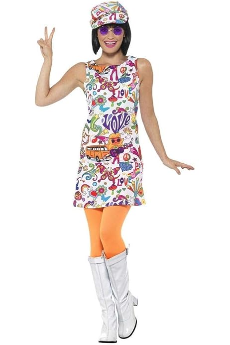Costum, rochie și pălărie Smiffy's Ladies 60's Groovy Chick, mărime: UK 44-46, 44911