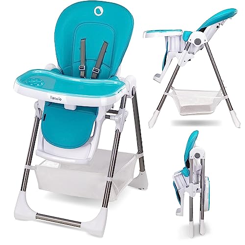 Scaun înalt pentru copii LIONELO Laurice pentru copii de la 6-36 luni (15 kg) Scaun înalt pentru copii 2 în 1 cu funcție balansoar (9 kg), 5 nivele de înălțime, reglare spătar și centură de siguranță pentru picioare (verde)