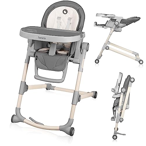Scaun înalt pentru copii LIONELO Laurice pentru copii de la 6-36 luni (15 kg) Scaun înalt pentru copii 2 în 1 cu funcție balansoar (9 kg), 5 nivele de înălțime, reglare spătar și centură de siguranță pentru picioare (verde)