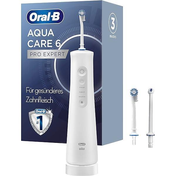 Irigator oral fără fir Oral-B AquaCare 6, 3 duze de schimb, agent de curățare interdentară, curățare delicată a dinților și gingii sănătoase, tehnologie Oxyjet, 3 moduri pentru îngrijirea dentară, cadou bărbat/femeie, alb/gri