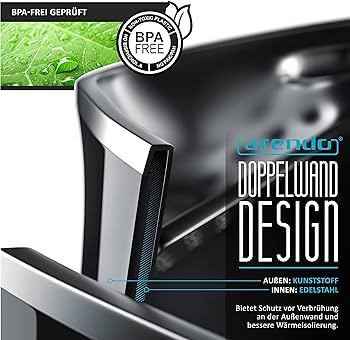 Arendo - ceainic din inox cu reglare a temperaturii | 7 niveluri de temperatură selectabile de la 40°C - 100°C și funcție de menținere la cald | Design cu perete dublu cu atingere rece | Certificat fără BPA