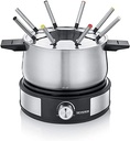 Combinație de crepe pentru fondue SEVERIN, set de fondue care se poate spăla în mașina de spălat vase cu 8 furculițe cu coduri de culori, combinație de aparat de creponat pentru fondue din oțel inoxidabil, negru, FO 2471