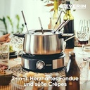 Combinație de crepe pentru fondue SEVERIN, set de fondue care se poate spăla în mașina de spălat vase cu 8 furculițe cu coduri de culori, combinație de aparat de creponat pentru fondue din oțel inoxidabil, negru, FO 2471