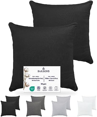 Față de pernă Barbons 80x80 Set de 2 - 165 g/m² Față de pernă certificată Oeko-TEX 100% bumbac jerseu Fete de pernă moi Față de pernă cu fermoar (80x80-antracit)
