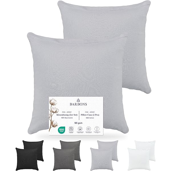 Față de pernă Barbons 80x80 Set de 2 - 165 g/m² Față de pernă certificată Oeko-TEX 100% bumbac jerseu Fete de pernă moi Față de pernă cu fermoar (80x80-antracit)