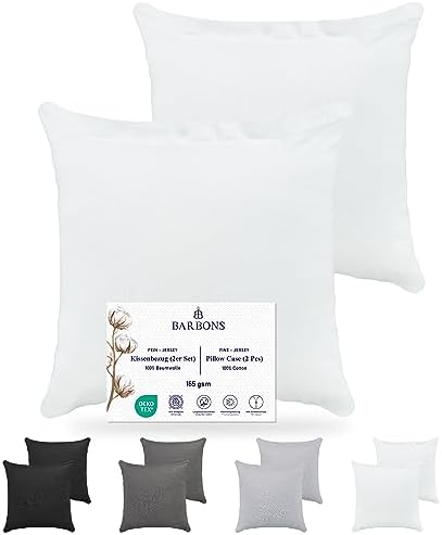 Față de pernă Barbons 80x80 Set de 2 - 165 g/m² Față de pernă certificată Oeko-TEX 100% bumbac jerseu Fete de pernă moi Față de pernă cu fermoar (80x80-antracit)