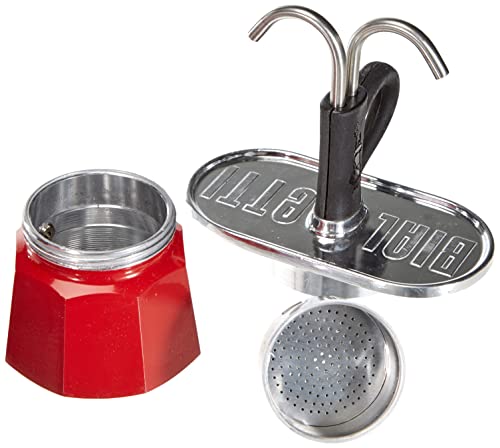 Bialetti - Mini Express Kandisky: Setul Moka contine aparat de cafea pentru 2 cesti (90ml) + 2 cesti espresso, rosu, aluminiu