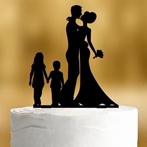 Cake topper cuplu de mireasa cu copii baieti [big boy, little boy] - decor acrilic decor negru decor tort de nunta decor tort decor de tort de nunta decor de tort de logodna