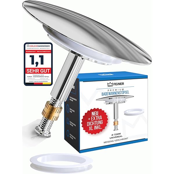 EDELER® dop de baie din 2 piese potrivire universală - dop de închidere pentru baie Ø 72 mm - dop de baie reglabil rezistent la rugină - pentru fiecare etanșare pentru cadă + etanșare alternativă GRATUITĂ