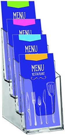 Suport brosuri Europel suport multiplu pentru brosuri, 4x DIN 1/3 A4 - polistiren transparent - suport brosuri pentru birouri - suport brosuri in format portret pentru meniuri, brosuri, cataloage, carti de preturi