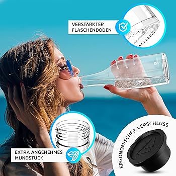 LICHTENWERK® 2X sticle de sticlă premium compatibile cu Sodastream Crystal 2.0 [33% MAI MULTĂ BULĂ] - Carafă elegantă din sticlă cu mai mult volum - Sticla de băut cu barbotare - Potrivit pentru dioxid de carbon - Se poate spăla în mașina de spălat vase