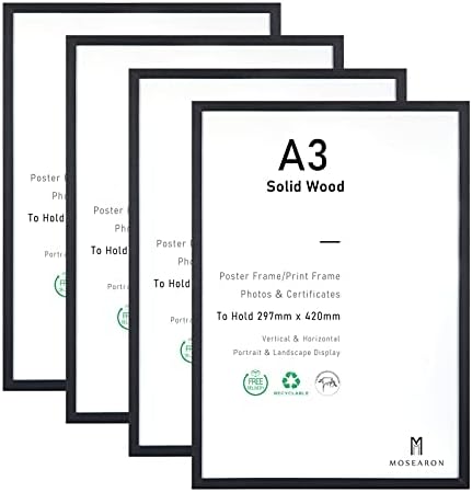 Rame foto certificate A3, pachet de 4 rame foto negre cu plexiglas pentru afișaj montat pe perete, 29,7x42 cm, set de 4