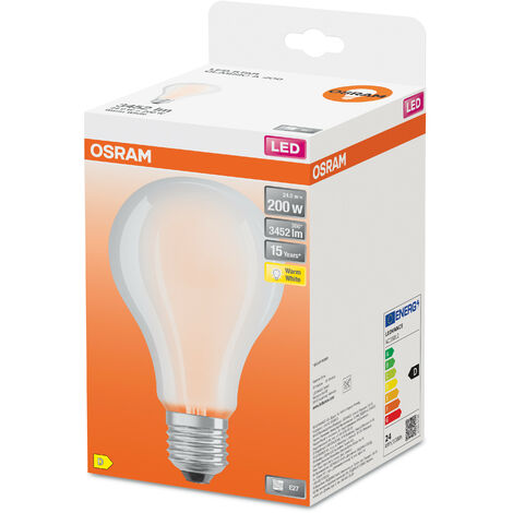 OSRAM LED Star Classic A200, lampă LED mată în formă de pară, bază E27, alb cald (2700K), 3452 lumeni, înlocuitor pentru becuri convenționale de 200W, pachet de 1