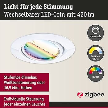 Paulmann 92466 LED încastrat Base Smart Home Zigbee set de bază rotund rotund 230V 3x4.9W 3x420lm reglabil 90mm metal alb RGBW+