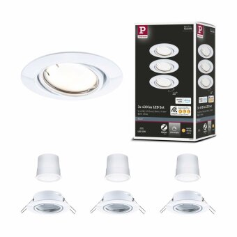 Paulmann 92466 LED încastrat Base Smart Home Zigbee set de bază rotund rotund 230V 3x4.9W 3x420lm reglabil 90mm metal alb RGBW+