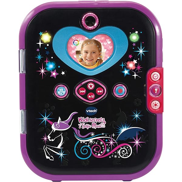 VTech Kidisecrets Selfie Music 2.0 - jurnal pentru copii cu 2 camere, MP3 player, recunoaștere facială, efecte de iluminare și multe altele - pentru copii cu vârsta între 6-12 ani