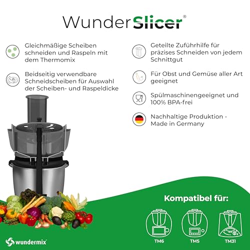 Wundermix - Mașină de tăiat legume WunderSlicer® pentru Monsieur Cuisine Connect, Trend & Smart • Accesorii MC pentru tăierea/razarea legumelor și fructelor • Accesorii MC pentru tăierea feliilor • Fabricat în Germania