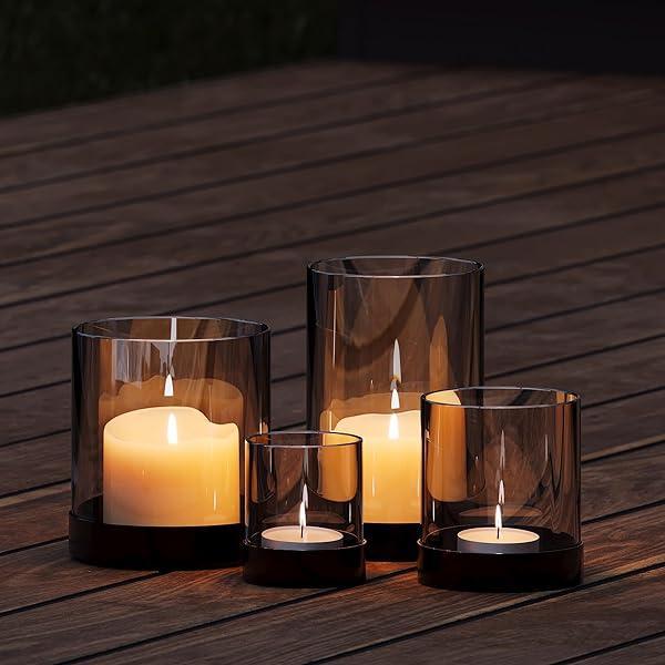 suport de lumanare draadwerk® | Set 4 felinare decor de masa | Pahare tealight | Metal acoperit cu pulbere și sticlă întunecată | Pentru apartament si balcon | Ambianță atmosferică | Negru Negru)