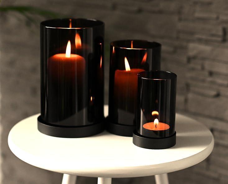 suport de lumanare draadwerk® | Set 4 felinare decor de masa | Pahare tealight | Metal acoperit cu pulbere și sticlă întunecată | Pentru apartament si balcon | Ambianță atmosferică | Negru Negru)