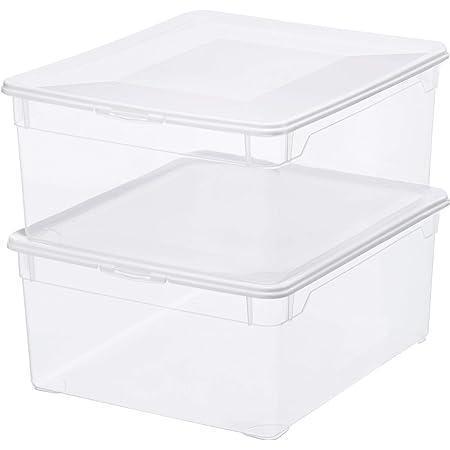Set de 2 Rotho Clear Box Pulover Capac de 18 L Cod QR AppMyBox-2 x 18 L. volum (LxlxH) 40x33,5x17 cm cutie de depozitare transparentă stivuită din plastic/plastic (PP), mare, 2