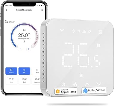 Termostat inteligent Cazan WiFi Termostat de încălzire Termostat digital de cameră WiFi Termostat inteligent de perete Termostat de încălzire în pardoseală pentru HomeKit, Siri, Google, Control vocal Alexa, Telecomandă, LED
