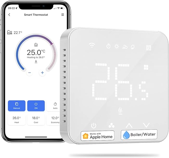 Termostat inteligent Cazan WiFi Termostat de încălzire Termostat digital de cameră WiFi Termostat inteligent de perete Termostat de încălzire în pardoseală pentru HomeKit, Siri, Google, Control vocal Alexa, Telecomandă, LED