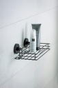 Raft de perete WENKO Vacuum-Loc® negru, poliță de duș cu design coș de sârmă deschis din oțel vopsit în stil mansardă, poliță de perete pentru atașare fără găurire cu atașament cu vid, 26 x 6,5 x 14 cm