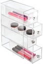 iDesign 3 sertare de depozitare pentru machiaj, cutie compactă de depozitare din plastic pentru machiaj sau produse cosmetice, cutie de bijuterii stivuită, transparent