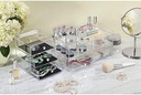 iDesign 3 sertare de depozitare pentru machiaj, cutie compactă de depozitare din plastic pentru machiaj sau produse cosmetice, cutie de bijuterii stivuită, transparent