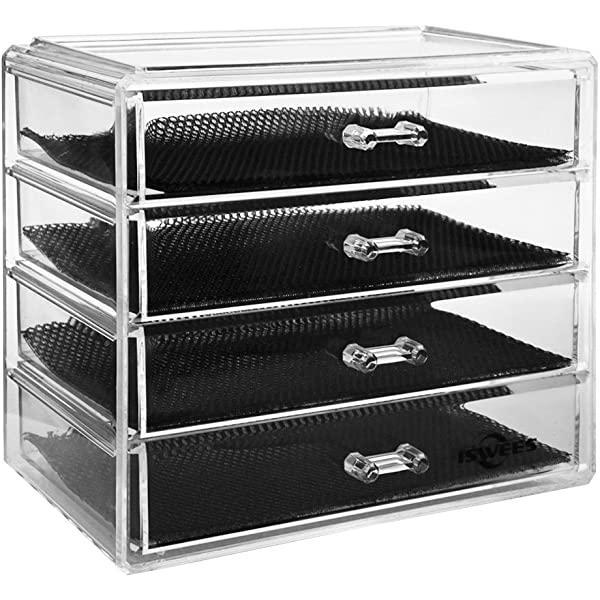 iDesign 3 sertare de depozitare pentru machiaj, cutie compactă de depozitare din plastic pentru machiaj sau produse cosmetice, cutie de bijuterii stivuită, transparent