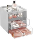 iDesign 3 sertare de depozitare pentru machiaj, cutie compactă de depozitare din plastic pentru machiaj sau produse cosmetice, cutie de bijuterii stivuită, transparent