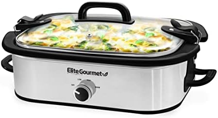 Elite Gourmet MST-5240SS Crock Arată lentă, capac blocabil, temperatură reglabilă, menține cald, vase de gătit pentru cuptor și mașina de spălat vase, capacitate 3,5 Qt, oțel inoxidabil