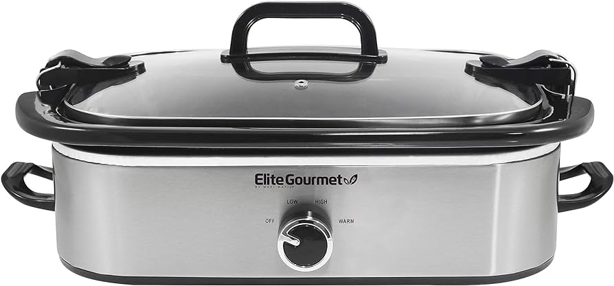 Elite Gourmet MST-5240SS Crock Arată lentă, capac blocabil, temperatură reglabilă, menține cald, vase de gătit pentru cuptor și mașina de spălat vase, capacitate 3,5 Qt, oțel inoxidabil