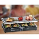 Grătar de petrecere raclette SEVERIN cu piatră naturală de grătar, raclette cu placă de grătar din piatră și 8 tigăi acoperite antiaderent, grătar de masă pentru 8 persoane, max 1300 W, negru, RG 2372