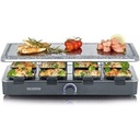 Grătar de petrecere raclette SEVERIN cu piatră naturală de grătar, raclette cu placă de grătar din piatră și 8 tigăi acoperite antiaderent, grătar de masă pentru 8 persoane, max 1300 W, negru, RG 2372