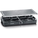 Grătar de petrecere raclette SEVERIN cu piatră naturală de grătar, raclette cu placă de grătar din piatră și 8 tigăi acoperite antiaderent, grătar de masă pentru 8 persoane, max 1300 W, negru, RG 2372