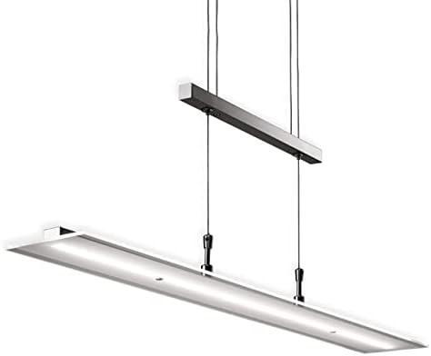 B.K.Licht - Lampă suspendată cu LED reglabilă infinit pe înălțime, reglabilă prin atingere, culoare alb cald, lumină suspendată, lampă suspendată pentru masă, lampă suspendată pentru sufragerie, lampă pentru living, 85x175 cm, nichel mat