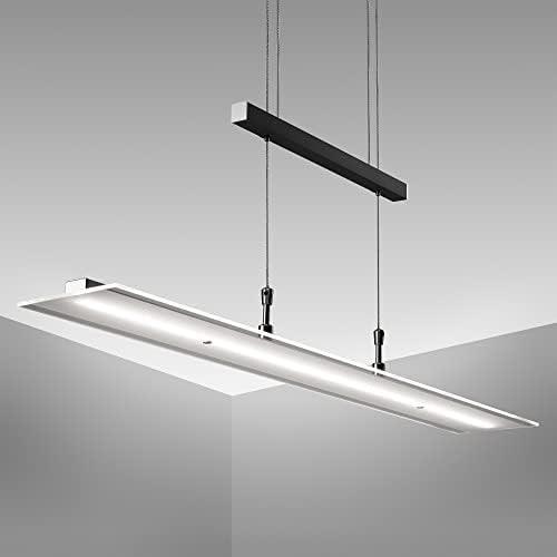 B.K.Licht - Lampă suspendată cu LED reglabilă infinit pe înălțime, reglabilă prin atingere, culoare alb cald, lumină suspendată, lampă suspendată pentru masă, lampă suspendată pentru sufragerie, lampă pentru living, 85x175 cm, nichel mat
