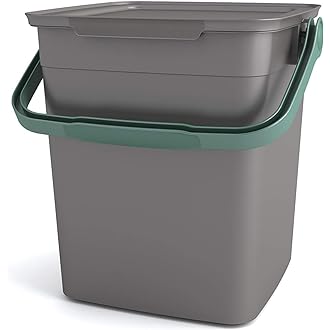 Coș de compost organic Curver Kis Smart 9L cu capac și mâner, gri/verde, 25,5 x 23 x 25 cm