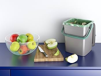 Coș de compost organic Curver Kis Smart 9L cu capac și mâner, gri/verde, 25,5 x 23 x 25 cm