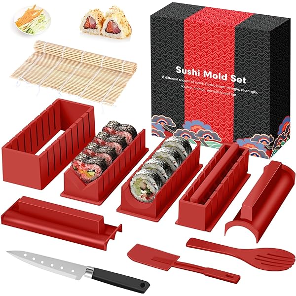Setul de sushi de la The Kit Company™ | Accesorii și unelte din 15 piese, inclusiv o carte electronică detaliată | Cutit sushi profesional, spatula cu geanta de transport