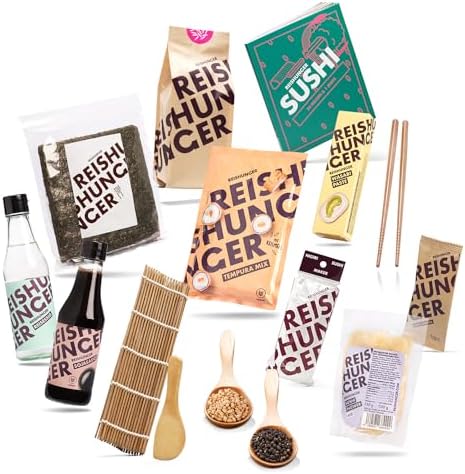 Setul de sushi de la The Kit Company™ | Accesorii și unelte din 15 piese, inclusiv o carte electronică detaliată | Cutit sushi profesional, spatula cu geanta de transport