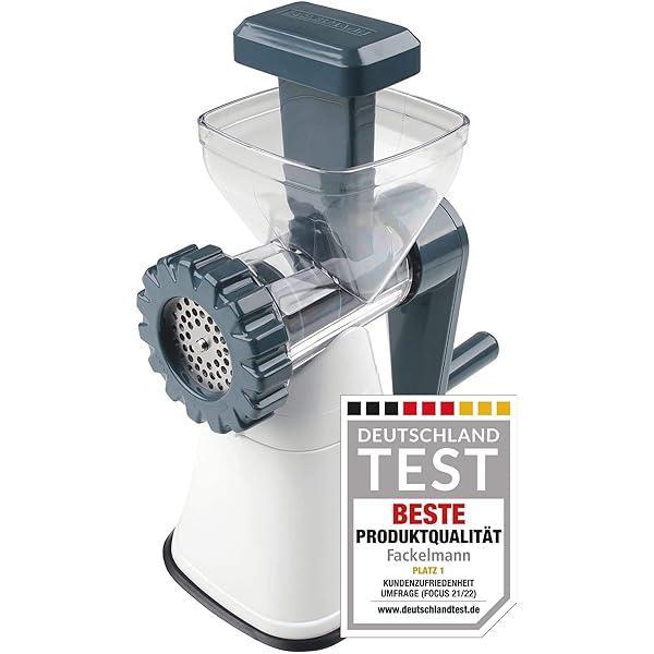 Masina de tocat carne Fackelmann #easyprepare cu accesoriu pentru patiserie - rasnita rotativa pentru carne sau ca presa de patiserie pentru coacere - 2 discuri perforate (tocat fin si grosier) & 6 forme pentru biscuiti