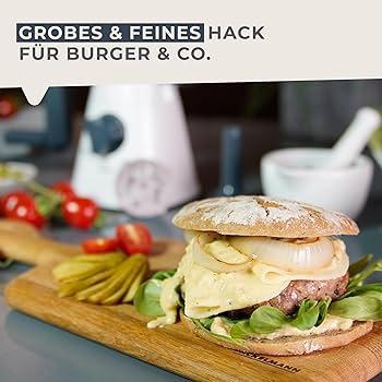 Masina de tocat carne Fackelmann #easyprepare cu accesoriu pentru patiserie - rasnita rotativa pentru carne sau ca presa de patiserie pentru coacere - 2 discuri perforate (tocat fin si grosier) & 6 forme pentru biscuiti