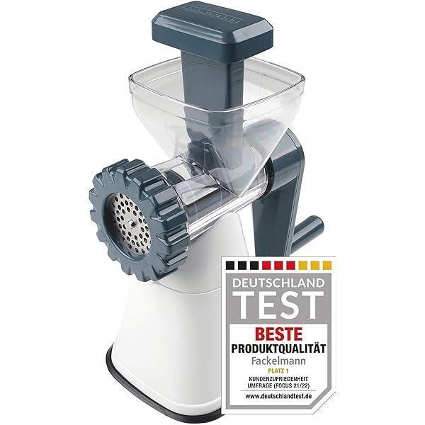 Masina de tocat carne Fackelmann #easyprepare cu accesoriu pentru patiserie - rasnita rotativa pentru carne sau ca presa de patiserie pentru coacere - 2 discuri perforate (tocat fin si grosier) & 6 forme pentru biscuiti