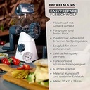 Masina de tocat carne Fackelmann #easyprepare cu accesoriu pentru patiserie - rasnita rotativa pentru carne sau ca presa de patiserie pentru coacere - 2 discuri perforate (tocat fin si grosier) & 6 forme pentru biscuiti