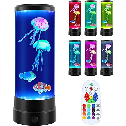 Lampă cu lavă FRANDEK, lampă cu bule cu pește, lampă pentru acvariu cu telecomandă, 16 culori și 4 moduri, lumină RGB, decorare pentru biroul de acasă, cadouri pentru copii (negru)