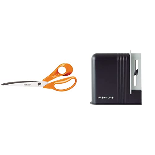 Ascuțitor de foarfece Fiskars, pentru foarfece dreptaci, capete de șlefuit ceramic/carcasă din plastic, negru/gri, ascuțitor cu cleme 1000812