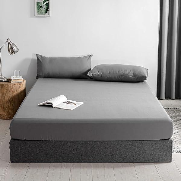 Cearşaf de pat Good Nite 120x200cm Cearşaf de pat poliester gri 30cm Cearşaf de buzunare extra adânc Cearşaf moale şi respirabil Lavabil la maşină