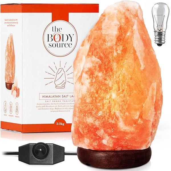 HIMALAYA SALT DREAMS Roca de cristal de sare iluminata cu baza de lemn, sare cristal din Punjab/Pakistan, portocaliu, aprox 2-3 kg